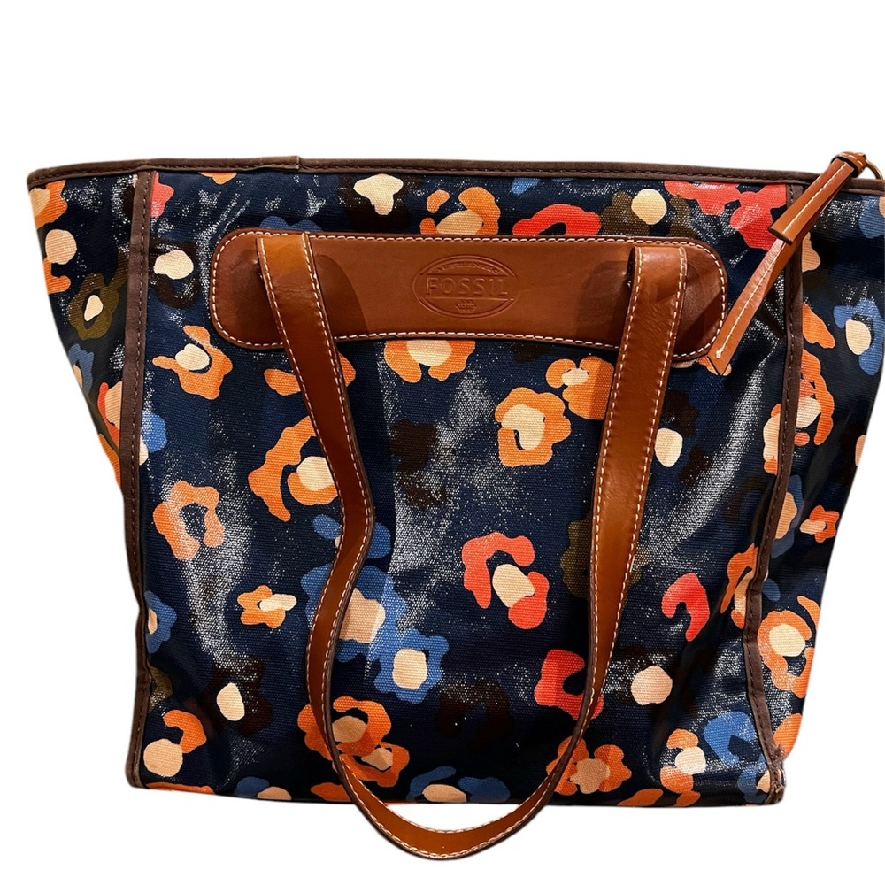 Fossil Designer Tote Bag Navy Flowers